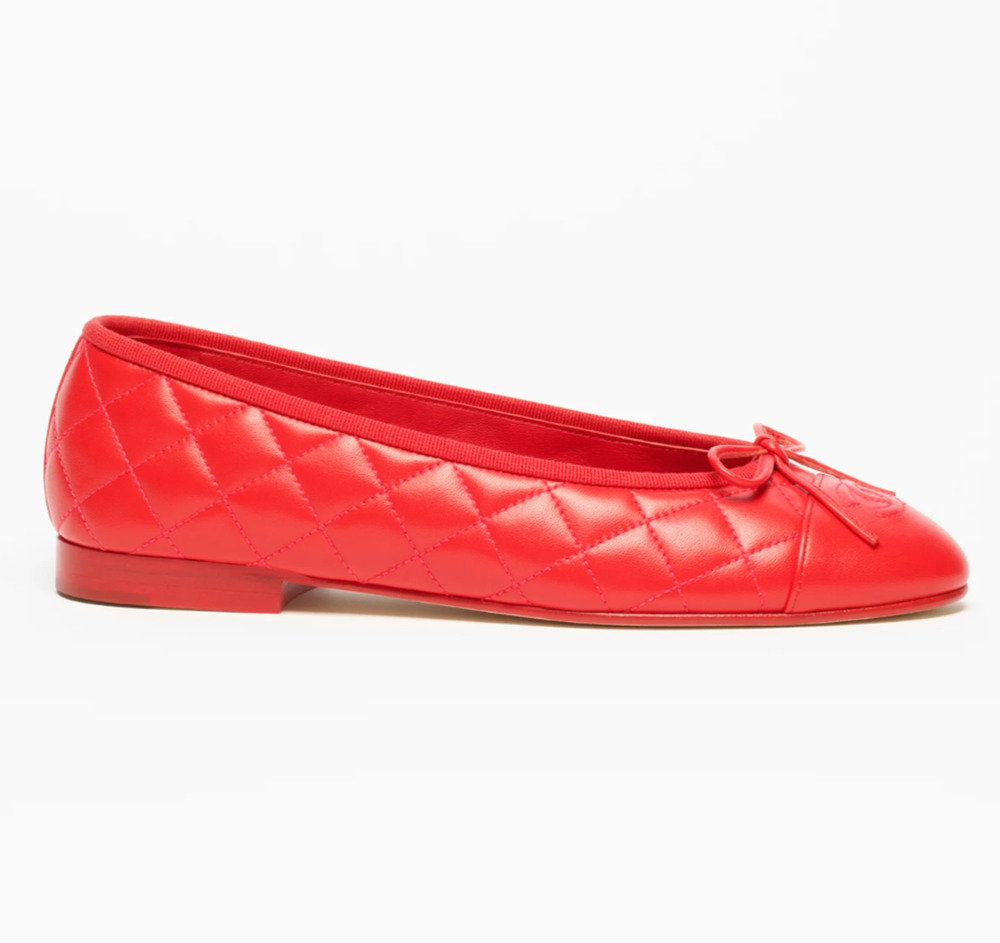 Chanel 26B Cherry Red Lambskin Quilted CC Logo Bow Ballet Ballerina Flat 42